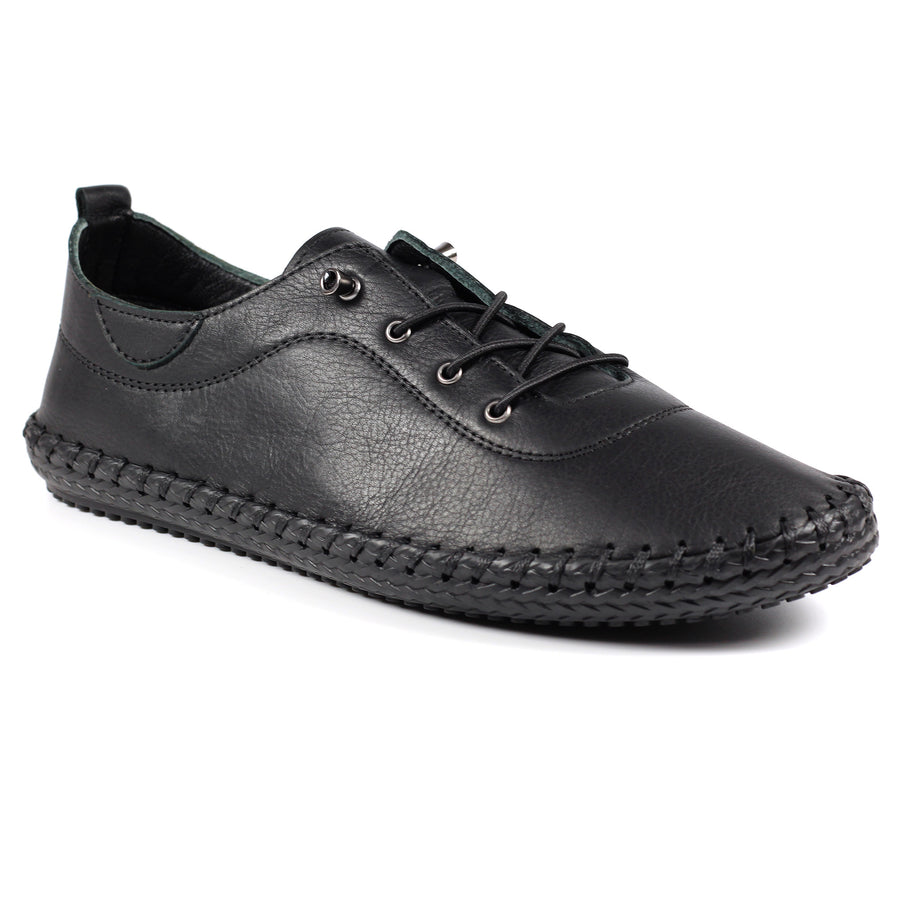 Lunar St Ives Leather Plimsoll Black