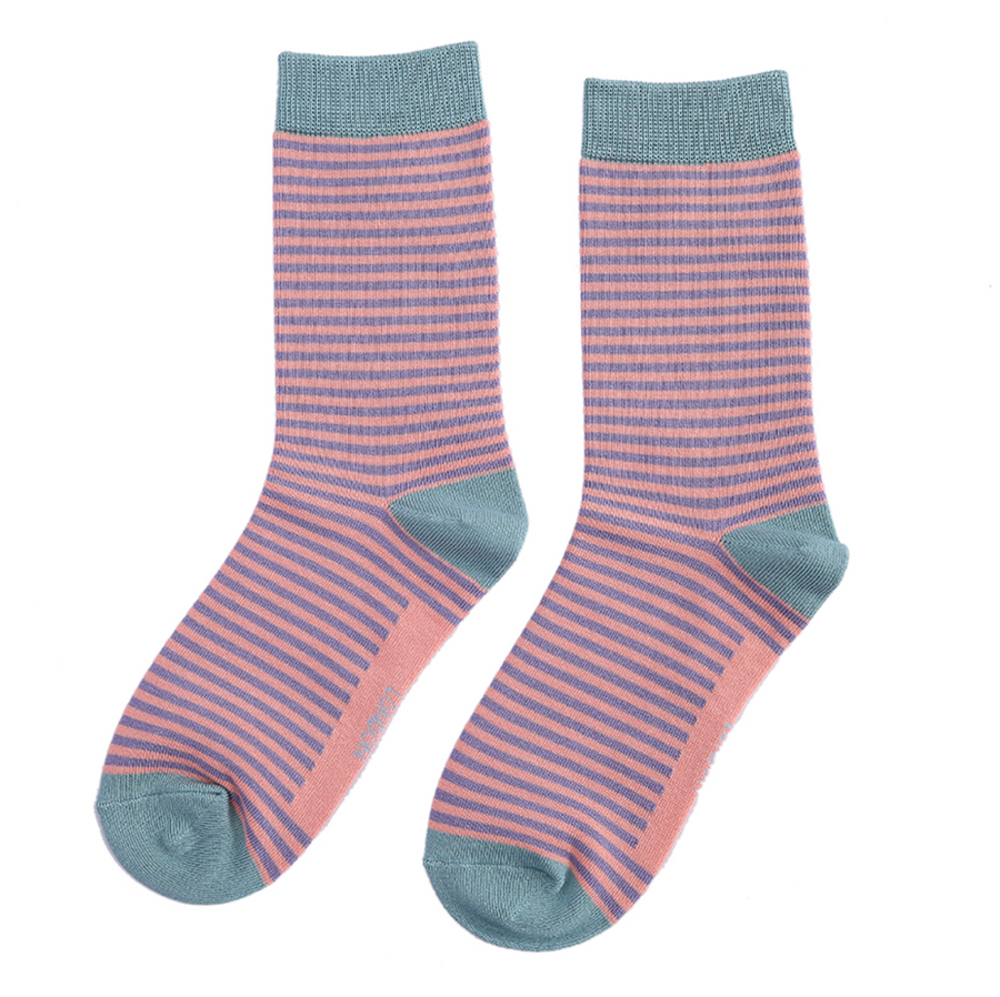 Women's Mini Stripes Socks Dusky Pink & Purple